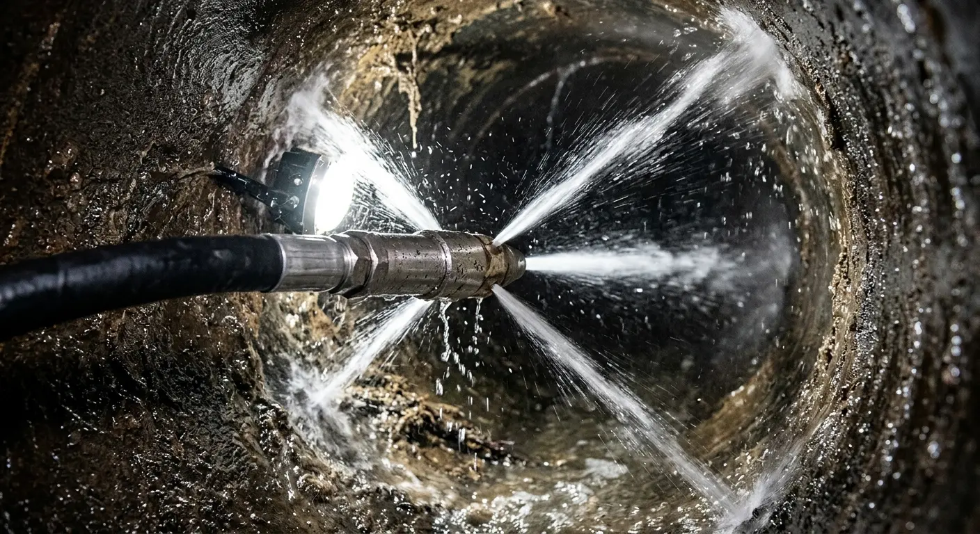 High-pressure hydro jetting nozzle cleaning sewer pipe for Trenchless Sewer Repair in Helena Valley Southeast